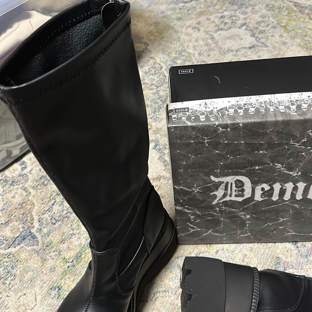 Demonia Black Vegan Leather Boots - Size 8 - Picture 3 of 9